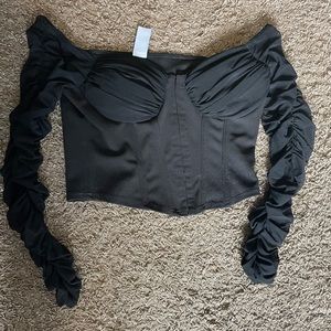 black, off the shoulder corset top